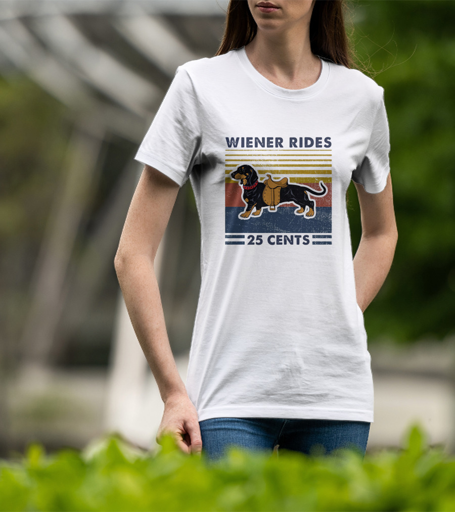 Wiener Rides Dachshund 25 Cents Retro Stripes T-Shirt