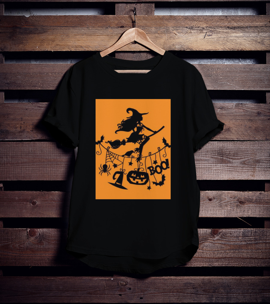 Witch On A Broom Halloween Boo Pumpkin Spider Bat Garland T-Shirt