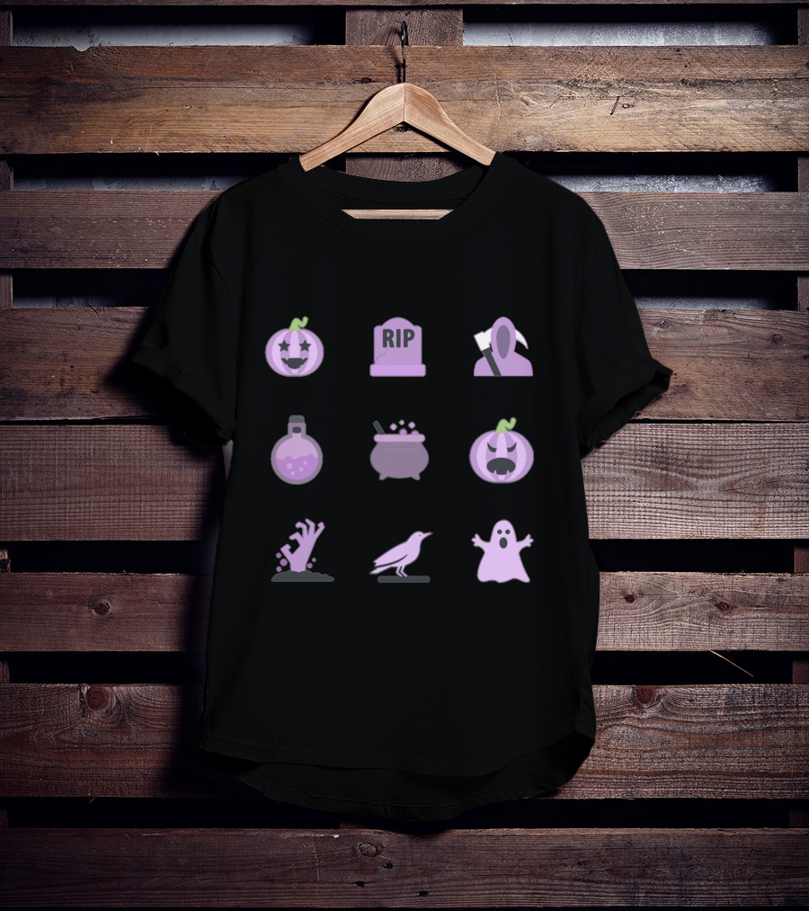 Pastel Purple Halloween Pack With Spooky Icons And Elements T-Shirt