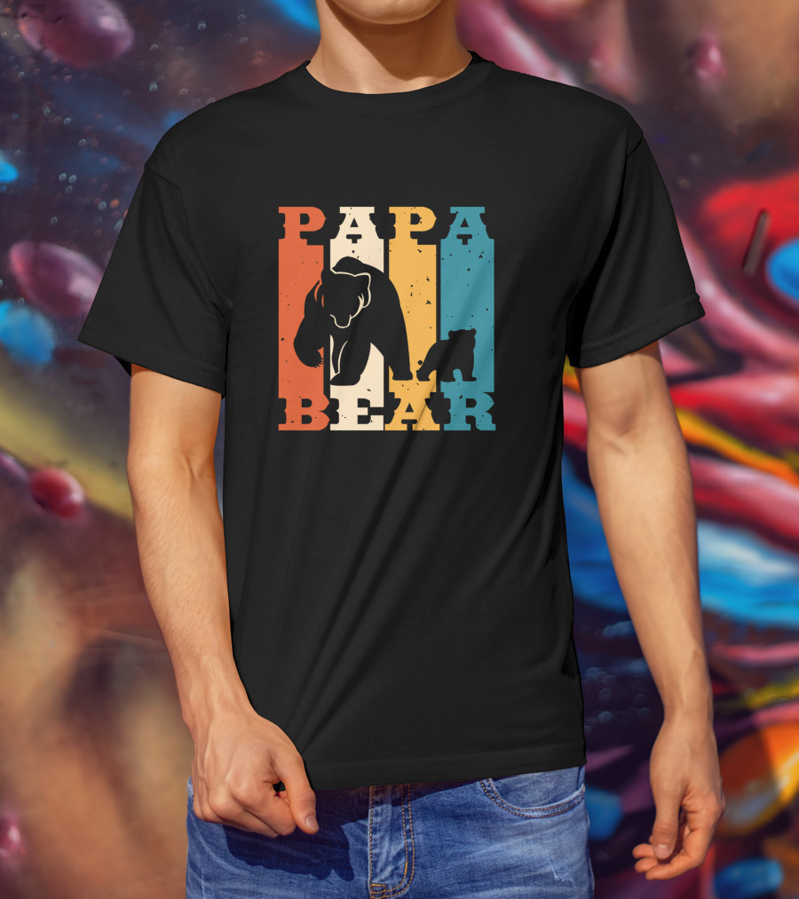 Papa Bear Daddy Bear Retro Striped T-Shirt