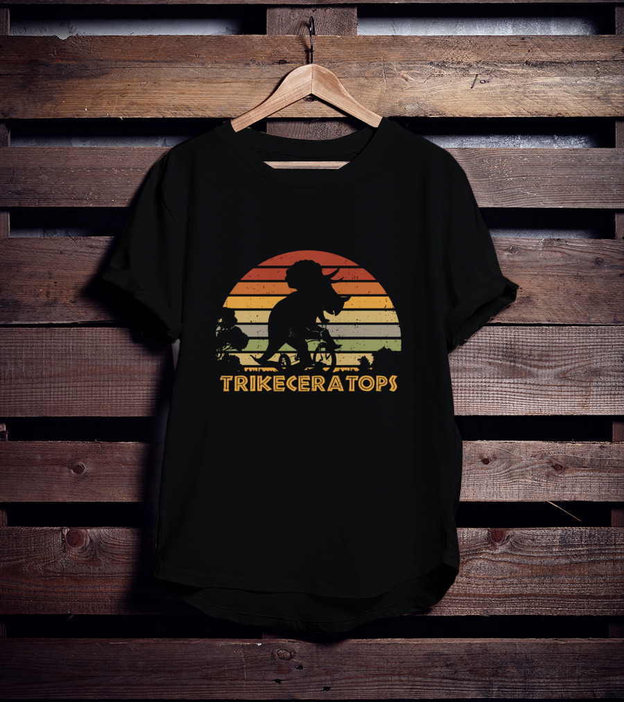 Trikeceratops Dinosaur Cycling Sunset T-Shirt