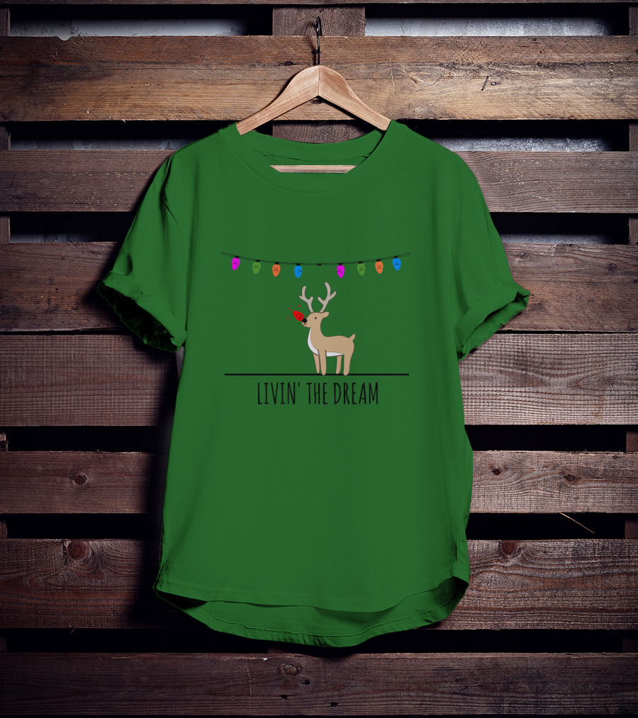 Livin' The Dream Rudolph Christmas Lights Reindeer Scene T-Shirt
