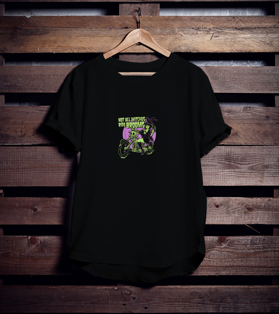 Not All Witches Ride Brooms Halloween Witch On Motorcycle T-Shirt