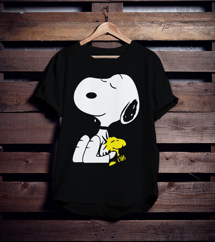 Snoopy Sleep In Peace With Woodstock Sleeping In Black And White Peanuts Comic T-Shirt