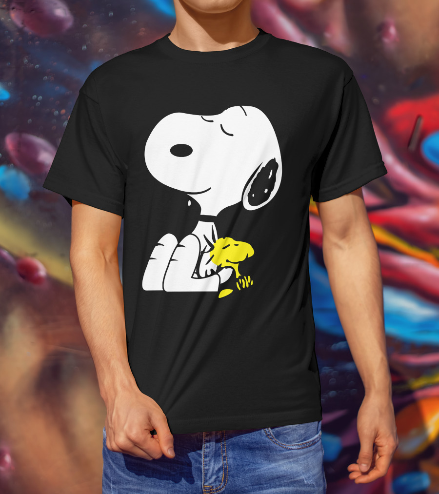 Snoopy Sleep In Peace With Woodstock Sleeping In Black And White Peanuts Comic T-Shirt