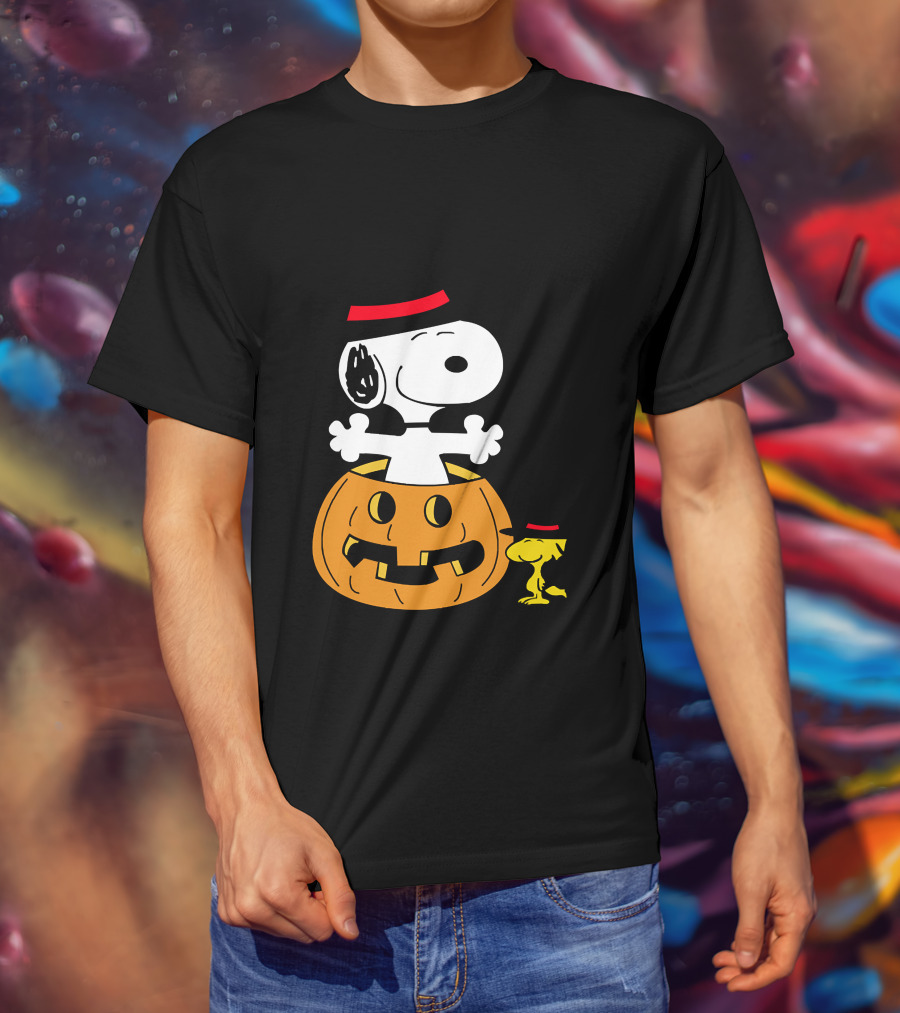 Snoopy Woodstock Halloween Pumpkin Witch Hat T-Shirt