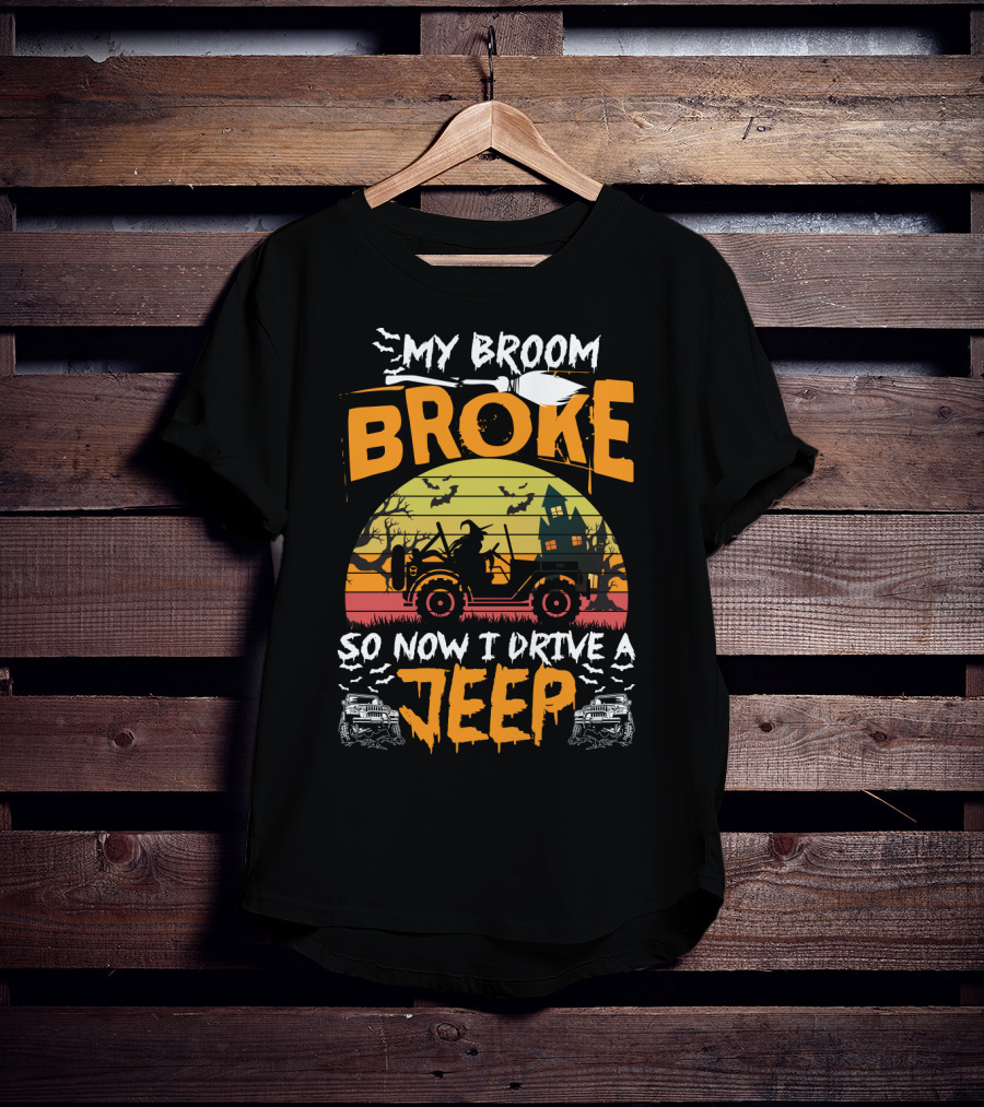 Halloween Witch Jeep Adventure My Broom Broke T-Shirt