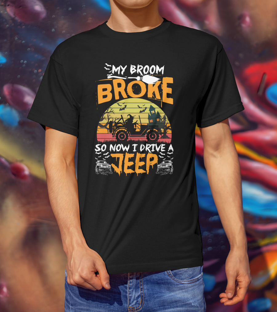 Halloween Witch Jeep Adventure My Broom Broke T-Shirt