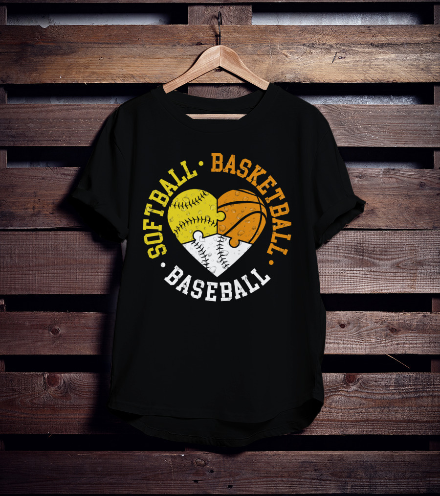 Softball Basketball Baseball Heart Puzzle T-Shirt