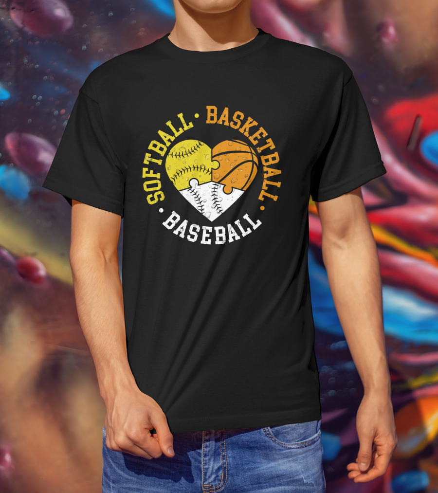 Softball Basketball Baseball Heart Puzzle T-Shirt