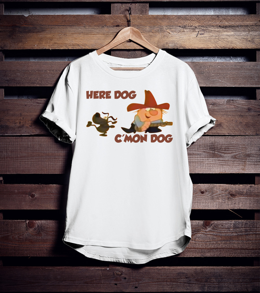 Here Dog C'mon Dog Cartoon Character With Cowboy Hat And Guitar T-Shirt