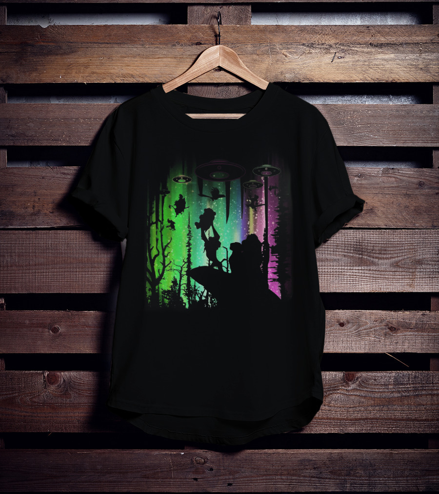 The Lion King Silhouette With UFOs And Aurora In Storm Area Scene T-Shirt