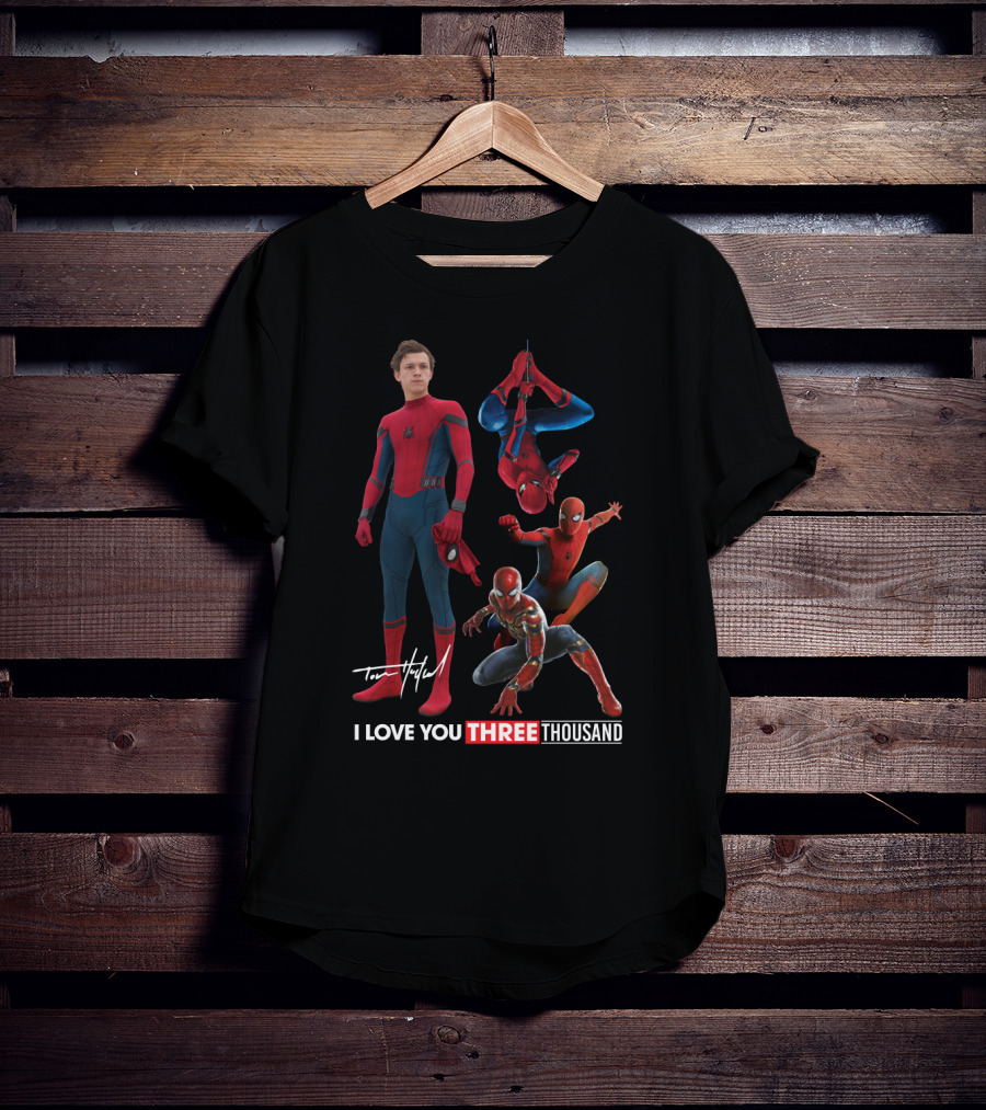 Tom Holland Spiderman I Love You Three Thousand Signature Multiple Spider Man Poses T-Shirt