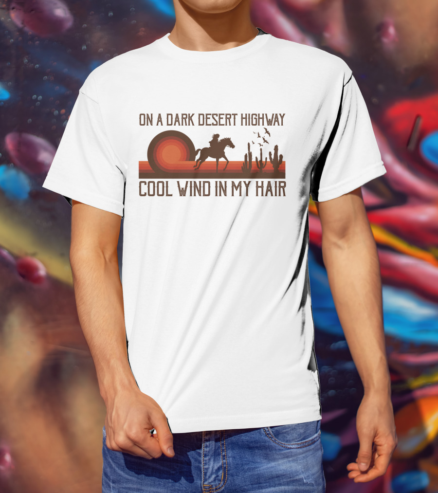 Dark Desert Highway Horse Rider Silhouette Sunset Cool Wind In My Hair T-Shirt