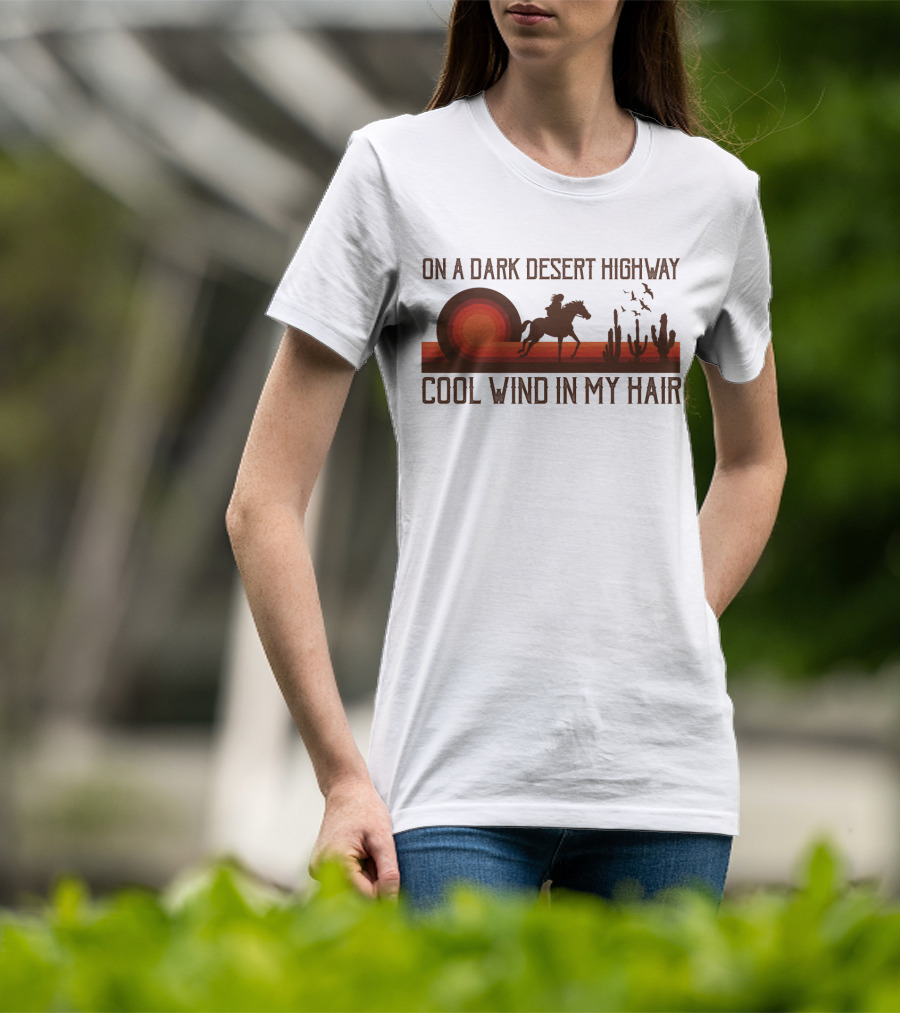 Dark Desert Highway Horse Rider Silhouette Sunset Cool Wind In My Hair T-Shirt