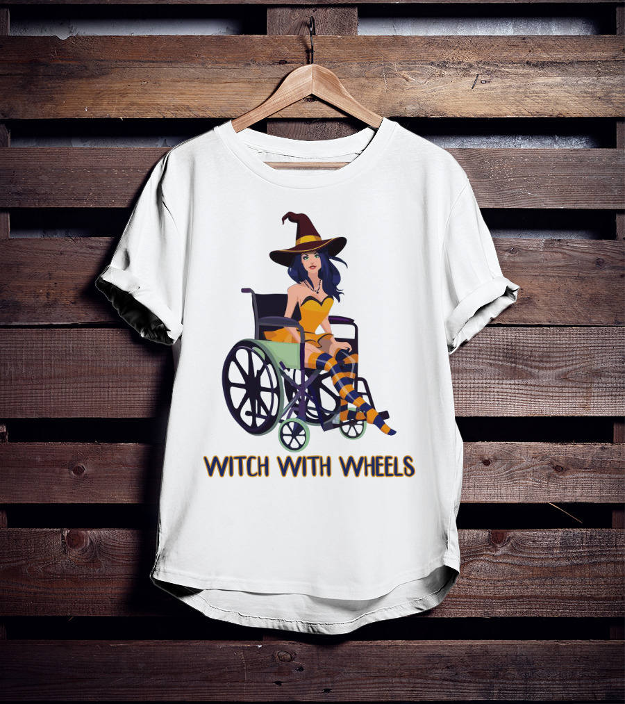 Witch With Wheels Halloween Funny Girls Women Disability Costume T-Shirt