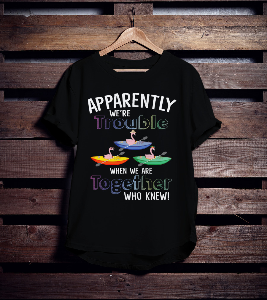 Apparently We're Trouble When Together Kayaking Flamingos Who Knew T-Shirt