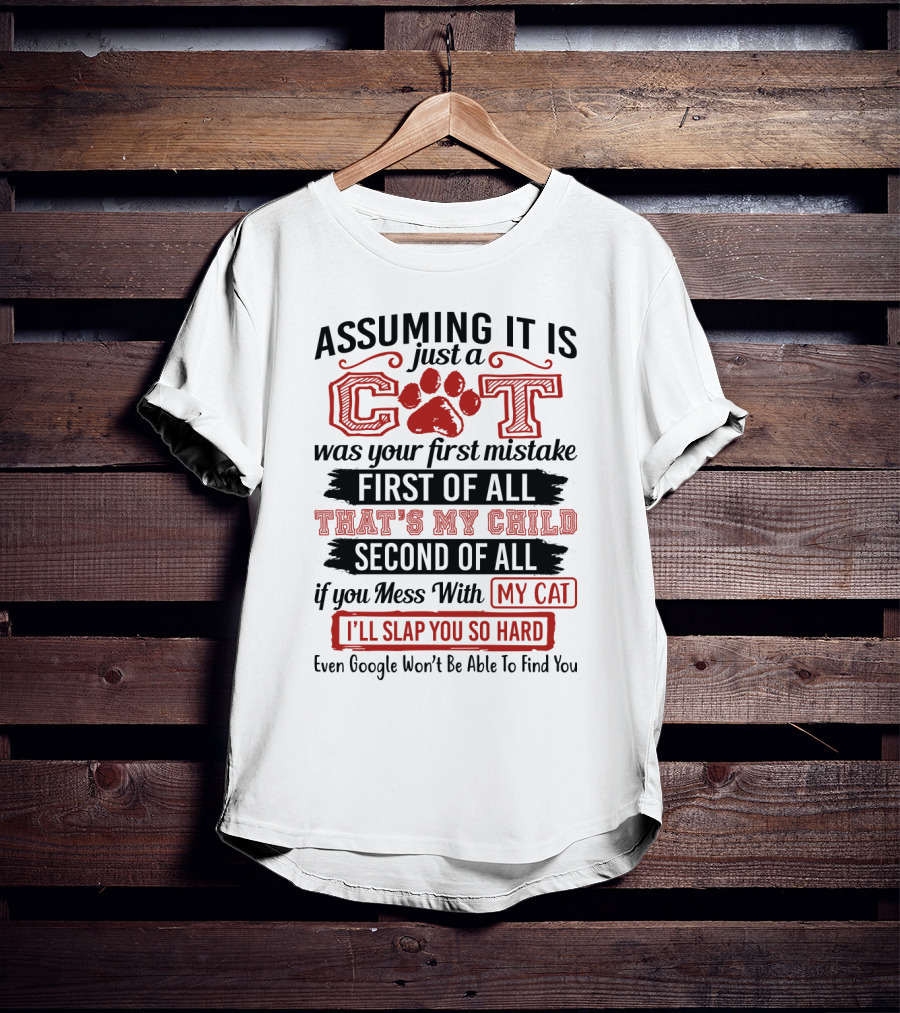 Assuming It Is Just A Cat Was Your First Mistake My Child Mess With My Cat I'll Slap You So Hard Even Google Can't Find You T-Shirt