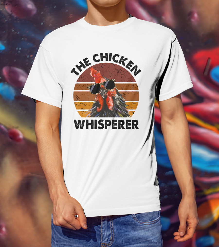 The Chicken Whisperer Retro Sunglasses Vintage Sunset Chicken T-Shirt