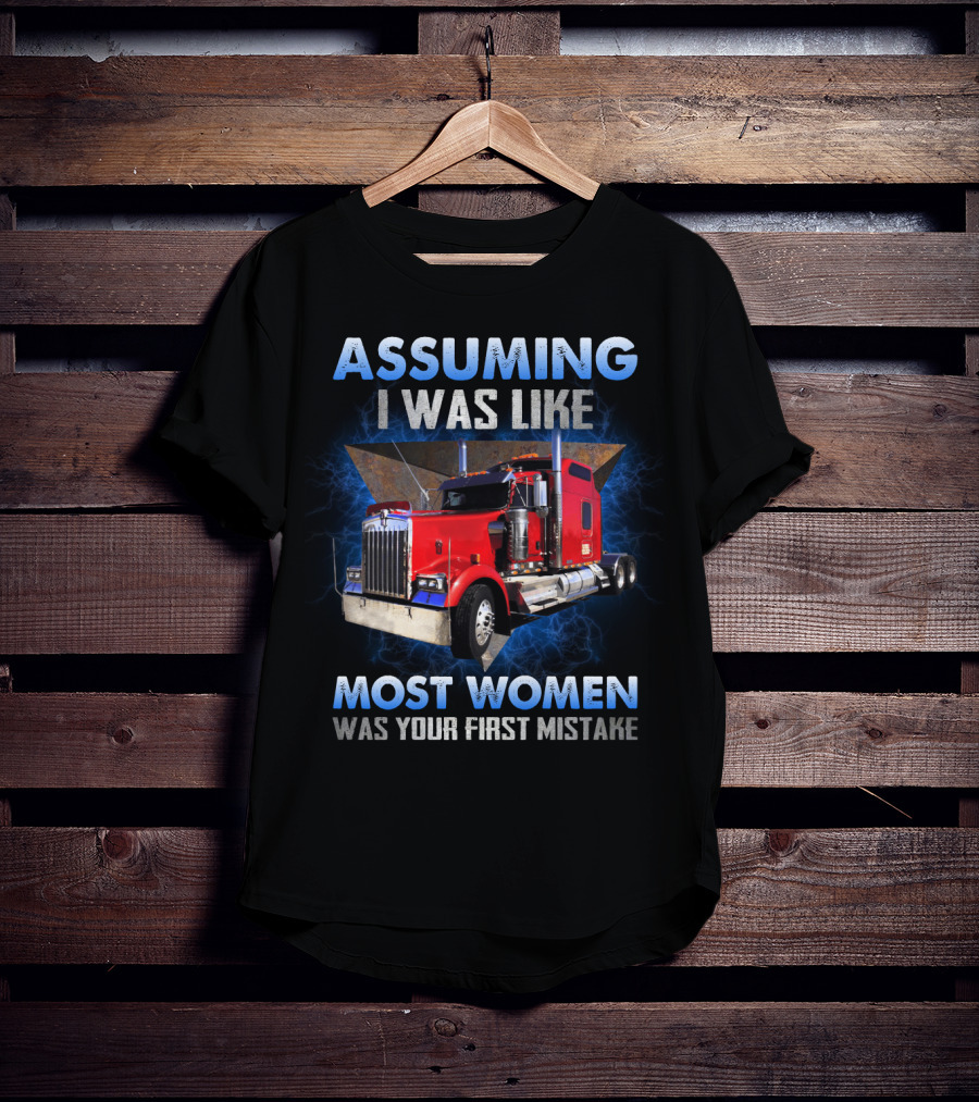 Bold Female Trucker Empowerment With Powerful Red Truck Imagery And Defiant Message T-Shirt