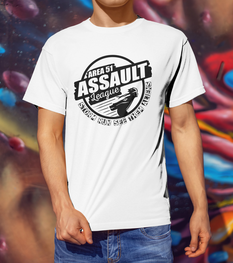 Area 51 Assault League Storm Run See Them Aliens Funny Running Challenge T-Shirt