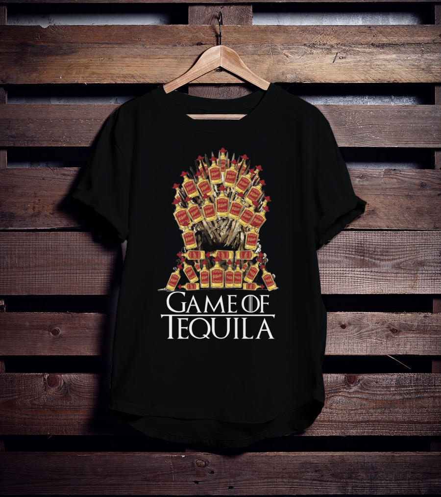 Game Of Tequila Sarcasm Parody For Drinking Fans Featuring Iconic Throne Made Of Liquor Bottles T-Shirt