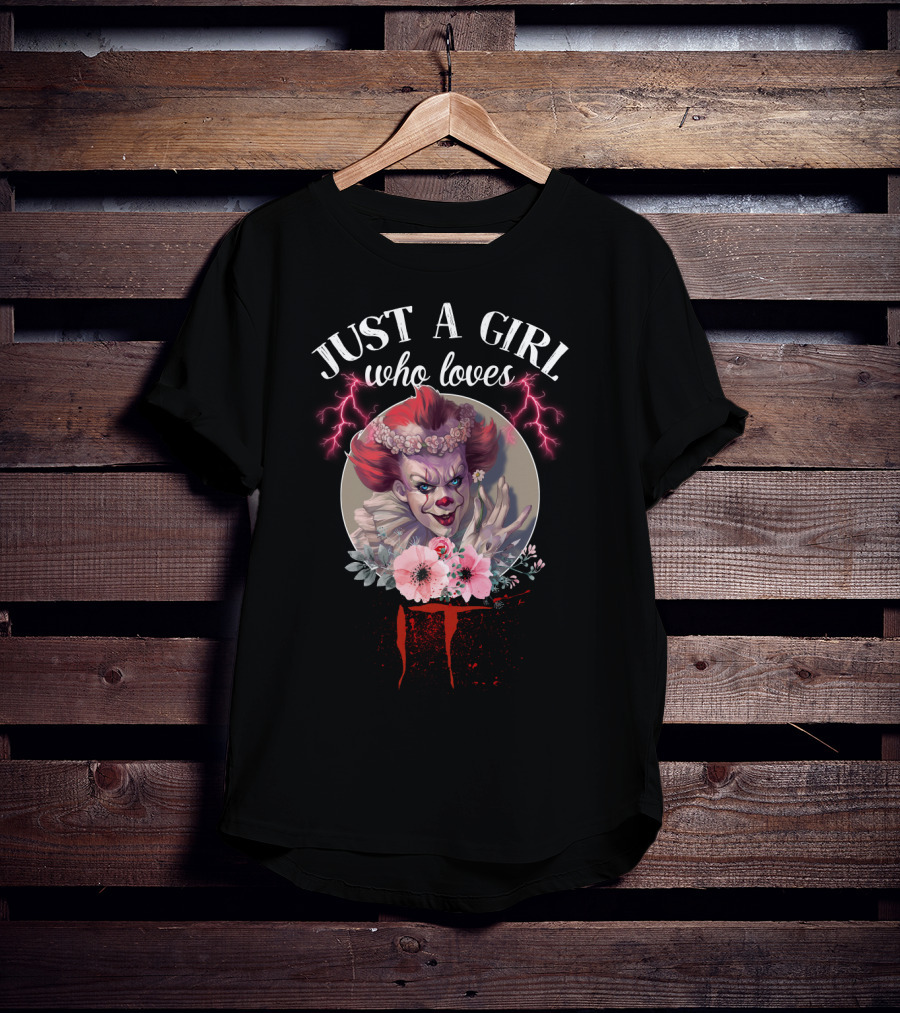 Just A Girl Who Loves IT Horror Clown With Flowers And Lightning T-Shirt
