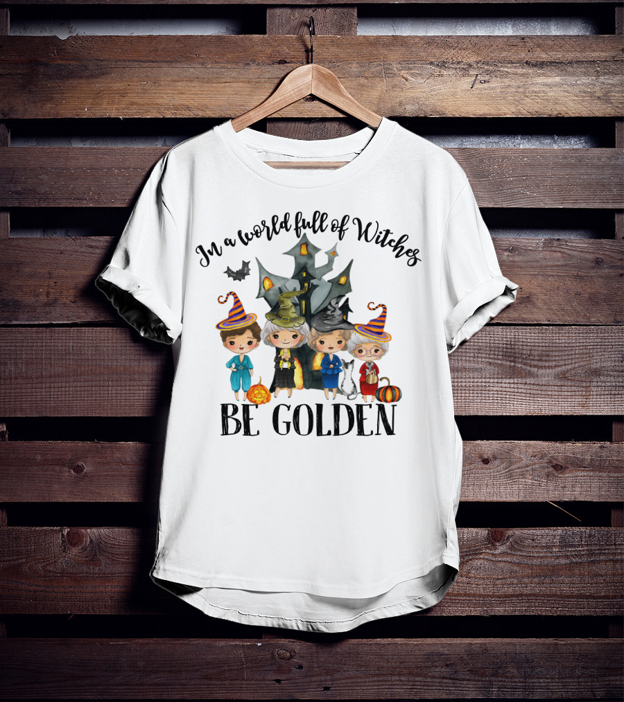 In A World Full Of Witches Be Golden Funny Halloween Girls House Cat Pumpkins T-Shirt