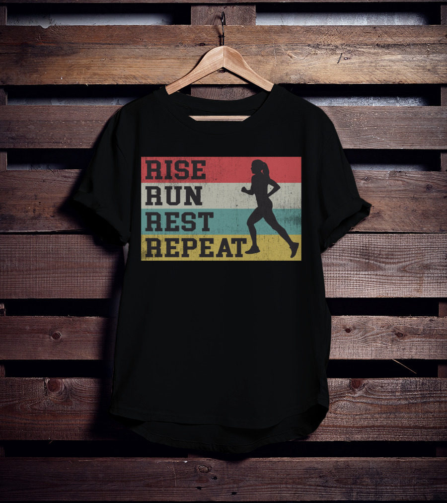 Rise Run Rest Repeat Funny Vintage Running Silhouette Girls T-Shirt
