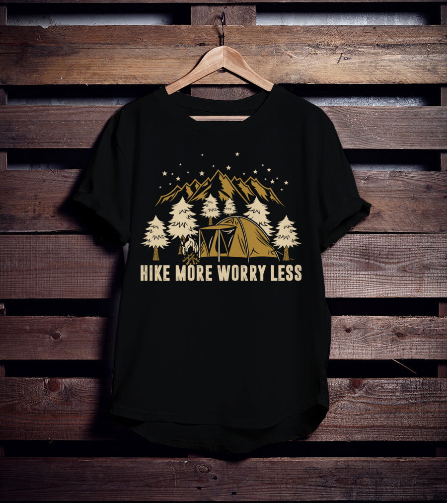 Hike More Worry Less Camping Under Mountain Stars Forest Tent T-Shirt