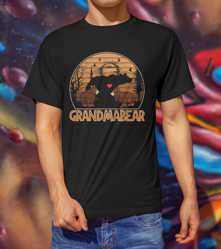 Grandma Bear Vintage Sunset Heart Silhouette Scene T-Shirt