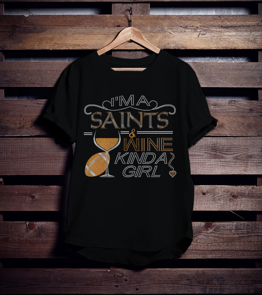 I'm A Saints And Wine Kinda Girl Crystal Embellished Rhinestone Sparkle T-Shirt