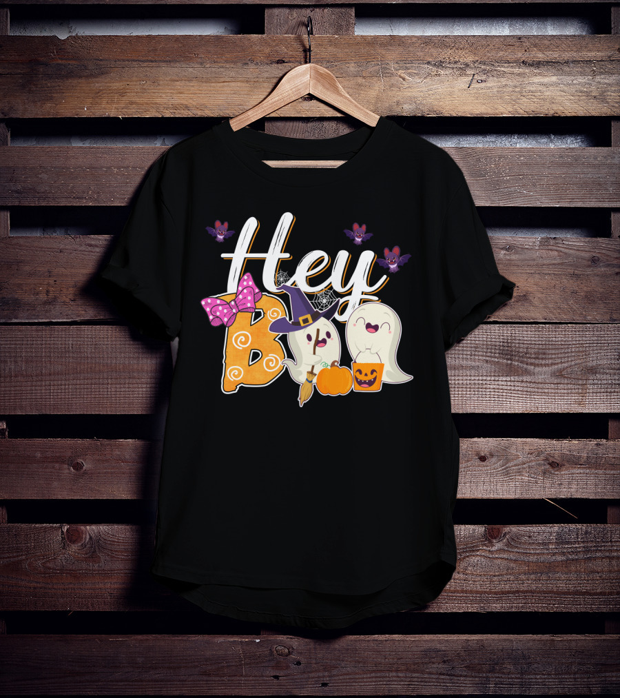 Hey Boo Ghosts With Pumpkins And Bats Simply Southern Halloween Collection T-Shirt
