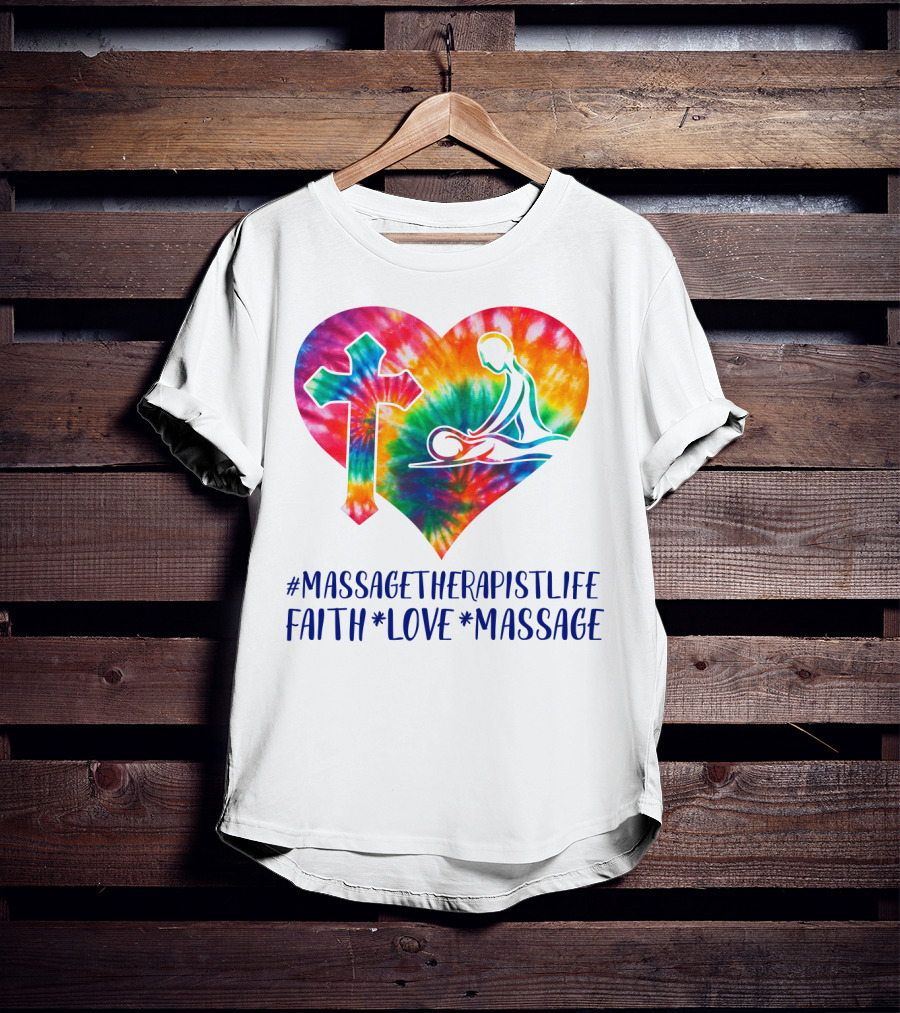 MassageTherapistLife Faith Love Massage Heart With Cross T-Shirt