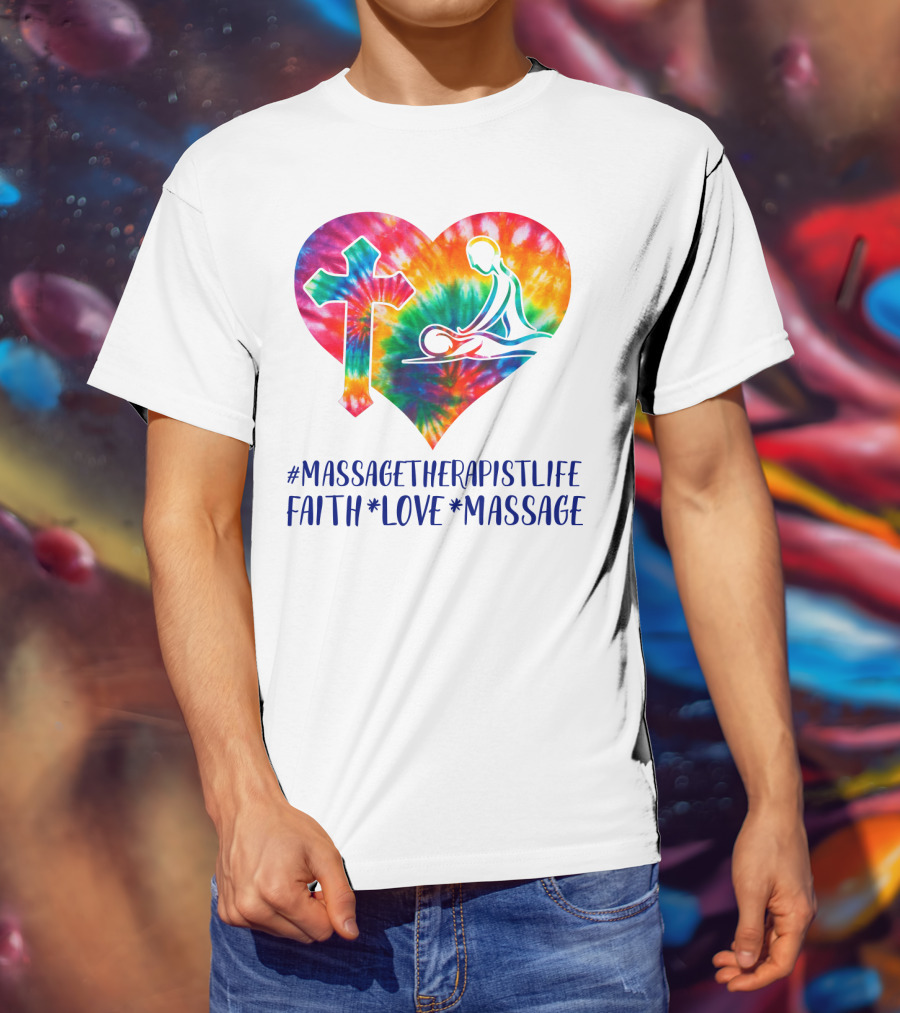 MassageTherapistLife Faith Love Massage Heart With Cross T-Shirt