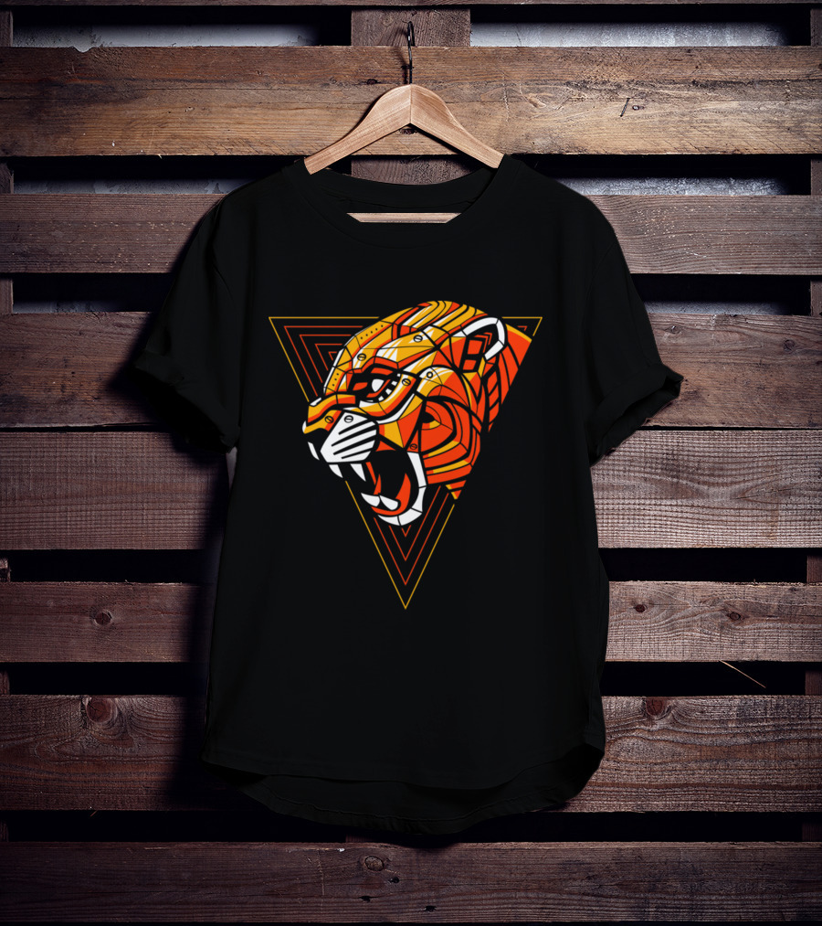 Leopard Punk Machine Geometric Triangle Roaring Face T-Shirt