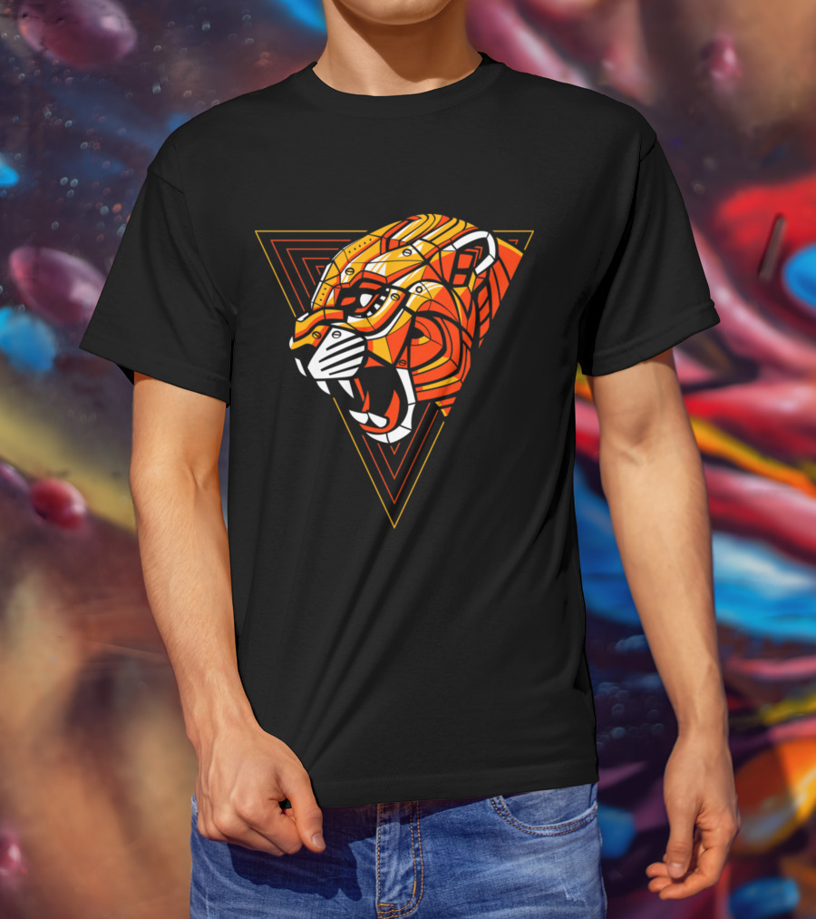 Leopard Punk Machine Geometric Triangle Roaring Face T-Shirt