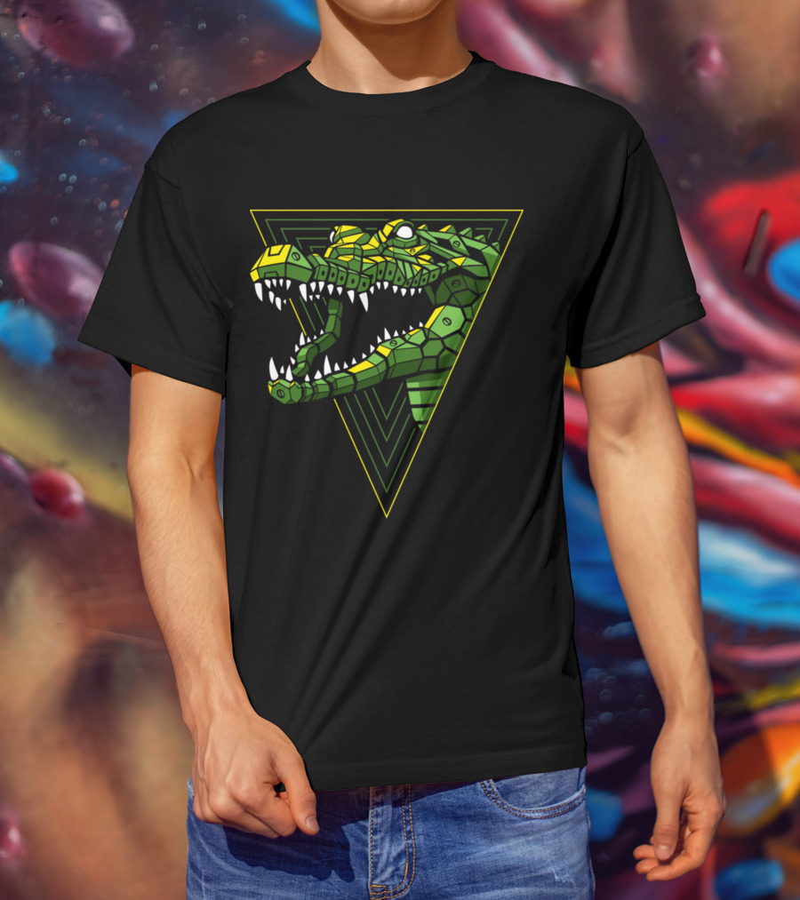 Cybernetic Reptile In Geometric Triangle T-Shirt