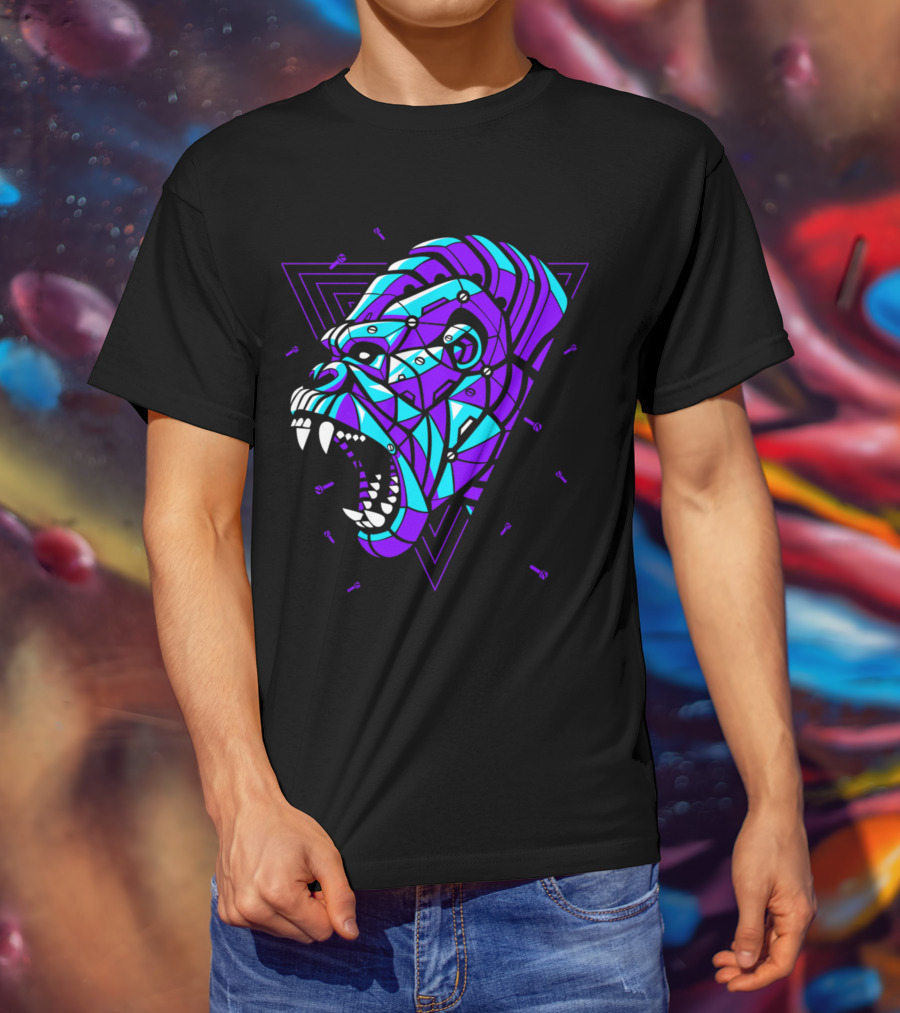 Cyber Punk Gorilla Geometric Triangles T-Shirt