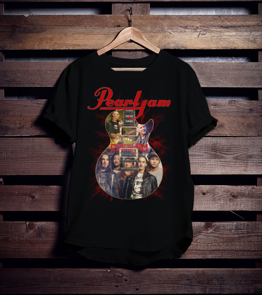 Pearljam Band Members Inside Guitar Image T-Shirt