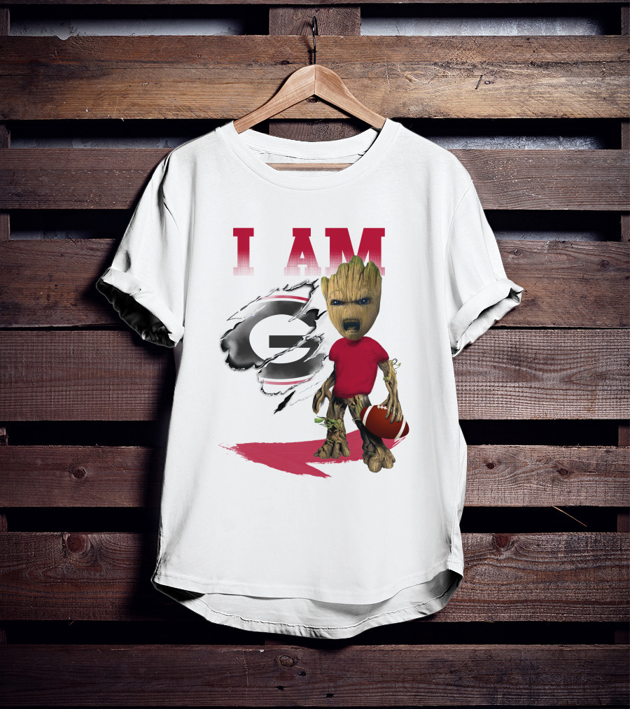 I AM Georgia Bulldogs Groot Holding Football T-Shirt