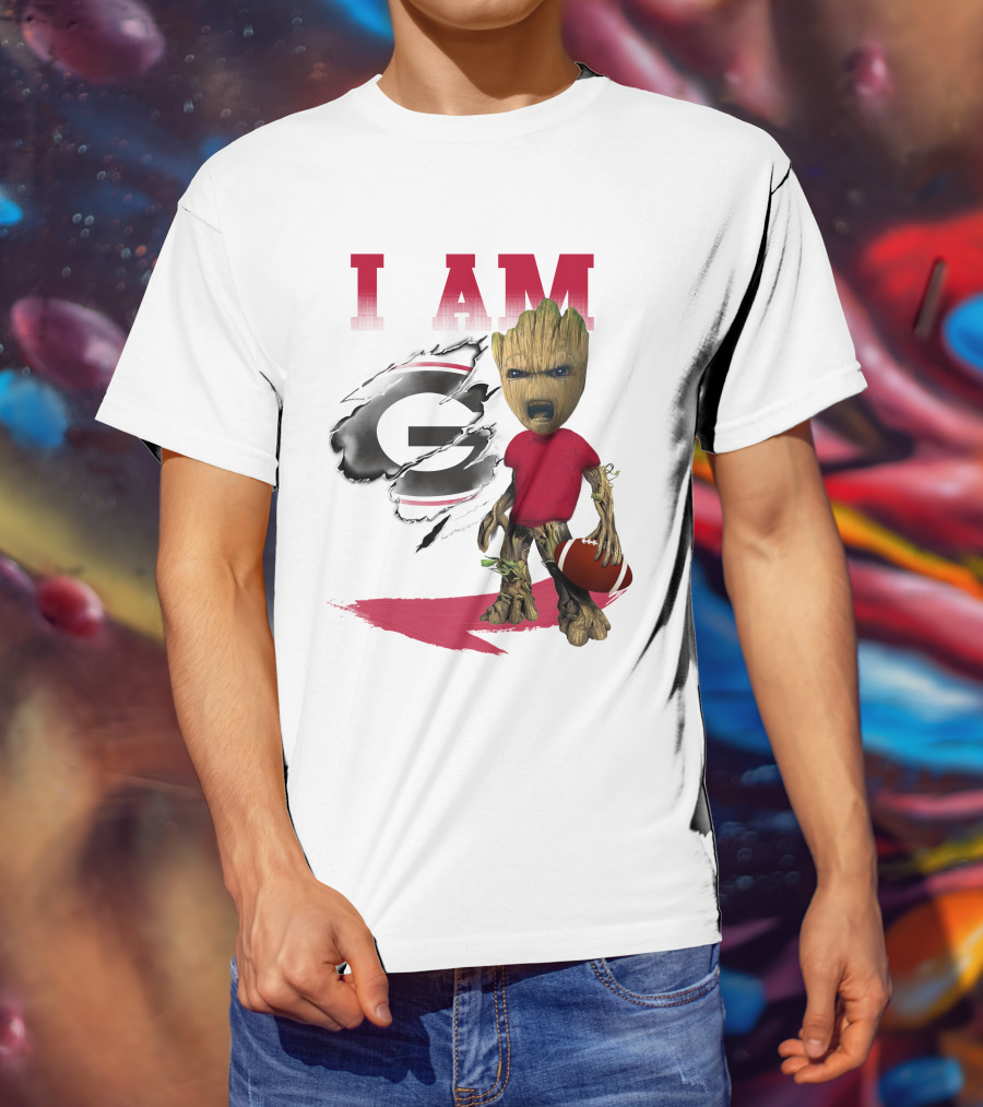 I AM Georgia Bulldogs Groot Holding Football T-Shirt