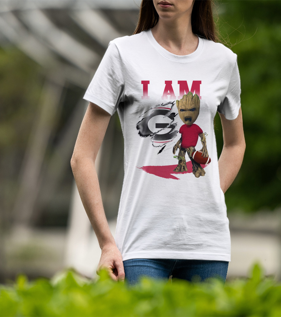 I AM Georgia Bulldogs Groot Holding Football T-Shirt