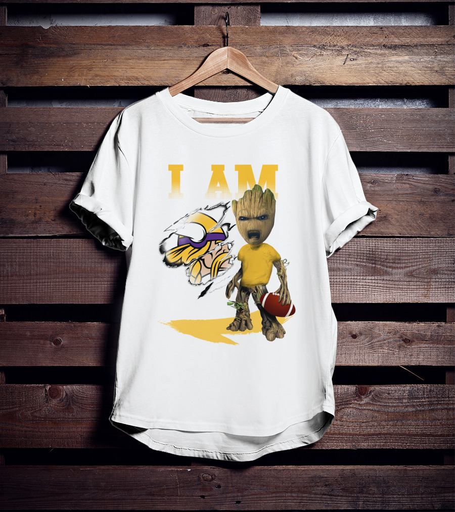 I AM Minnesota Vikings Baby Groot Football T-Shirt
