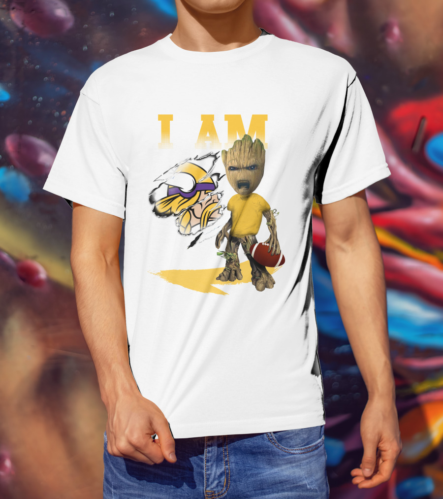 I AM Minnesota Vikings Baby Groot Football T-Shirt