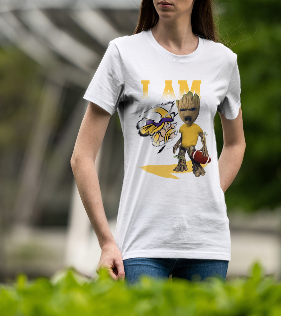 I AM Minnesota Vikings Baby Groot Football T-Shirt