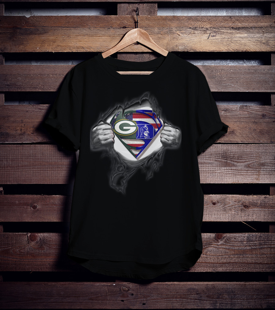 Green Bay Packers Duke Blue Devils Superman Logo Fusion T-Shirt