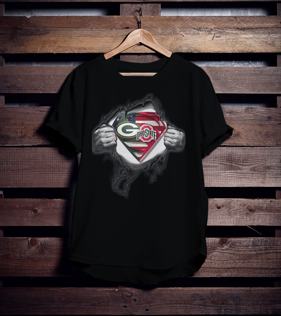Green Bay Packers Ohio State Buckeyes American Flag Superman T-Shirt