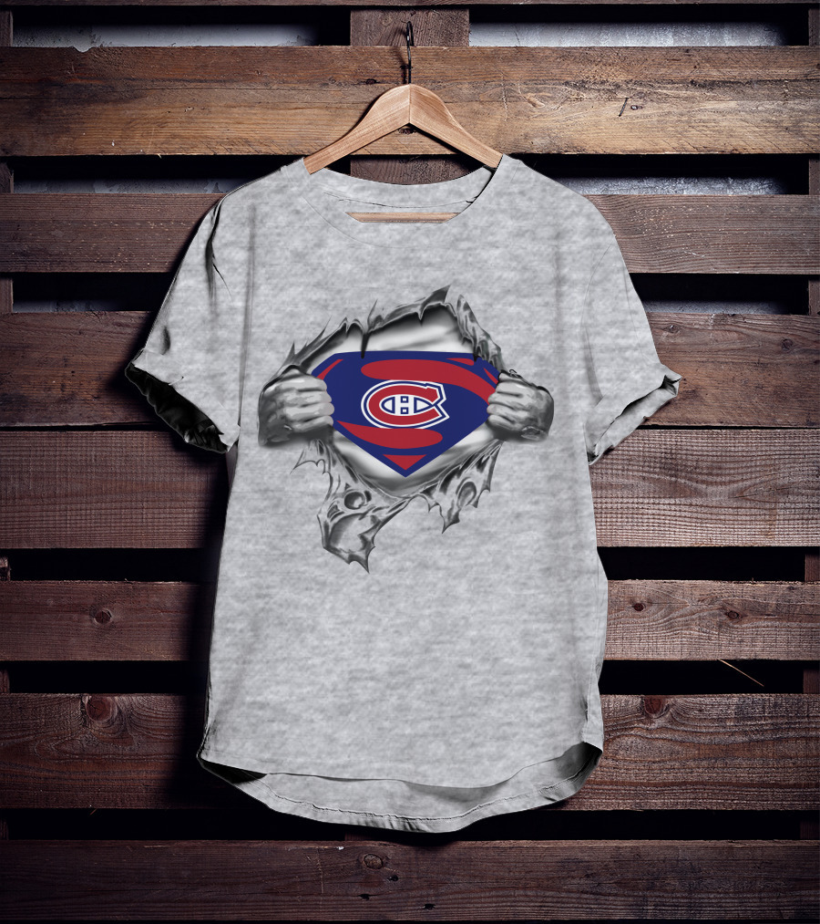 Montreal Canadiens Superman Logo Rip Effect T-Shirt