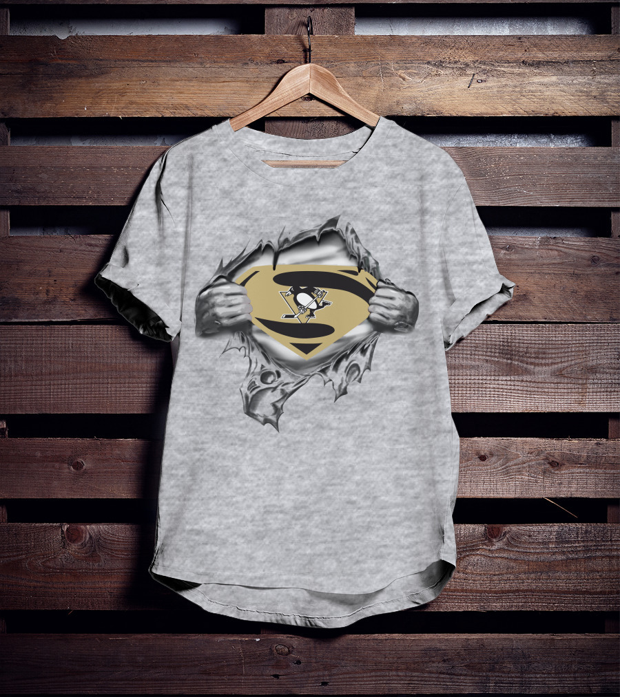 Pittsburgh Penguins Hockey Superhero Emblem Reveal T-Shirt